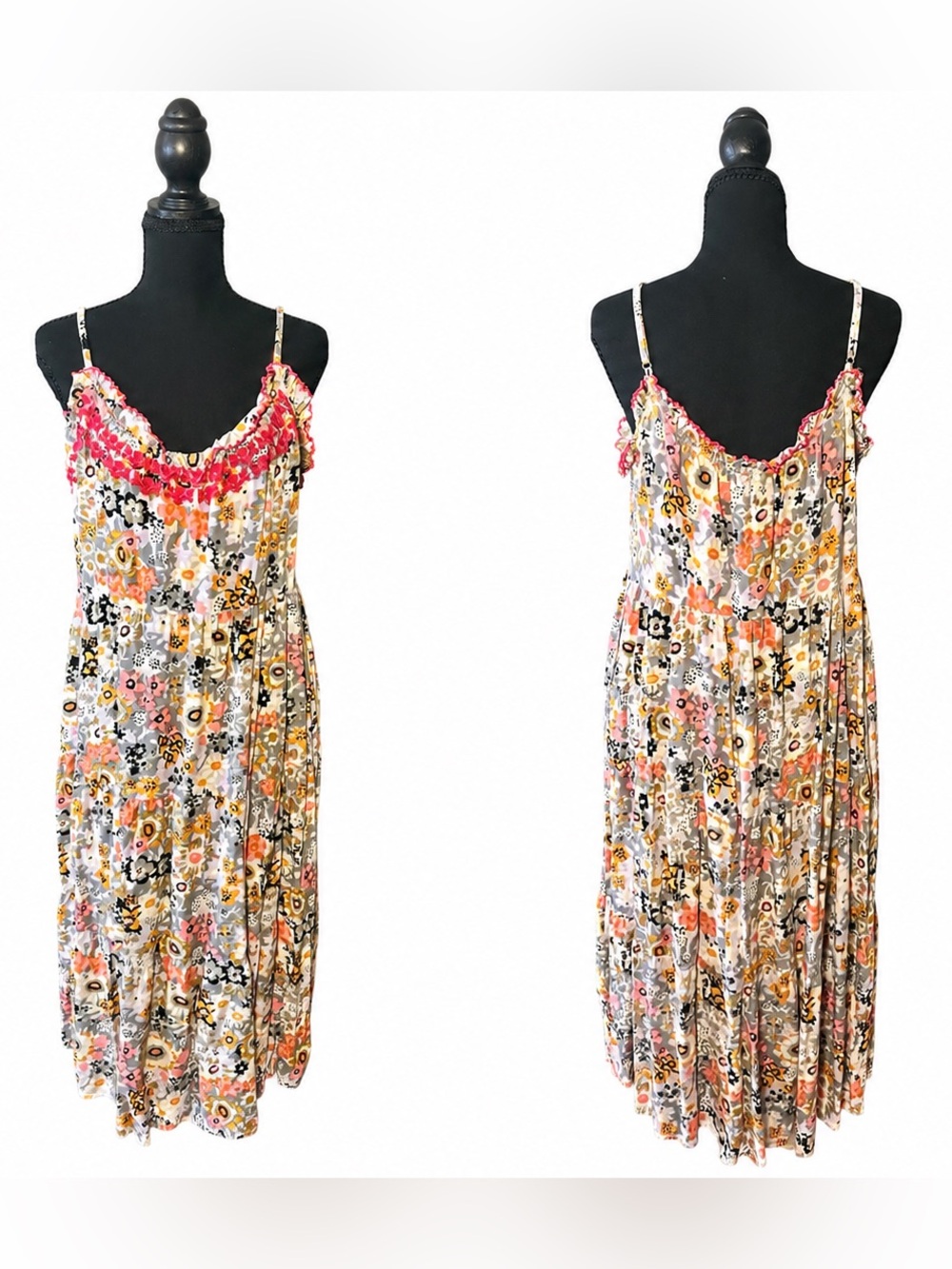 🌸 Natural Life Harley Embroidered Midi Dress M Grey Garden 🩶
